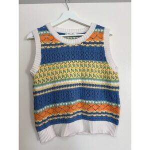 Vigoss Sweater Vest Size L Multicolor Crochet Knit Fair Isle Sleeveless Top